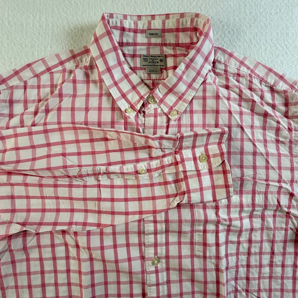 J.Crew Button Down Shirt Mens XL Slim Fit Gingham Check Pink White